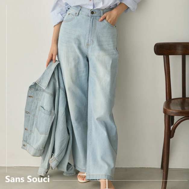 高腰寬版牛仔褲