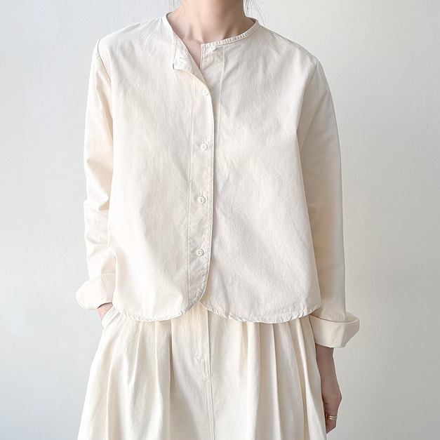 俐落蜜桃棉無領襯衫