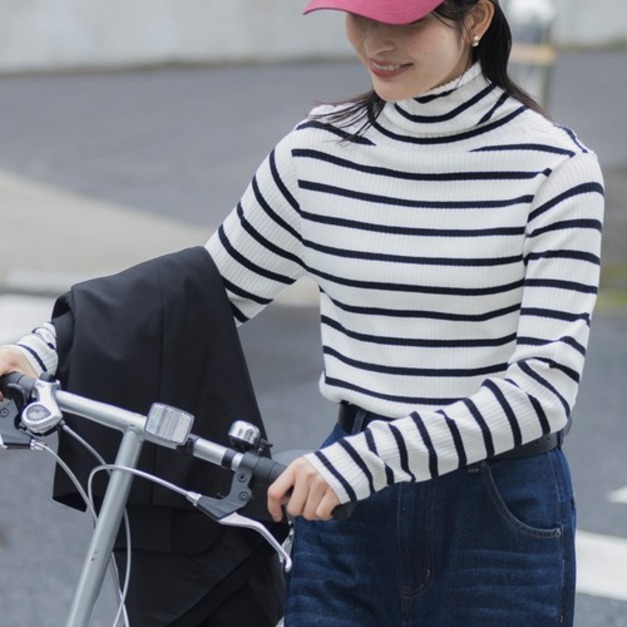 拼色高領羅紋針織上衣