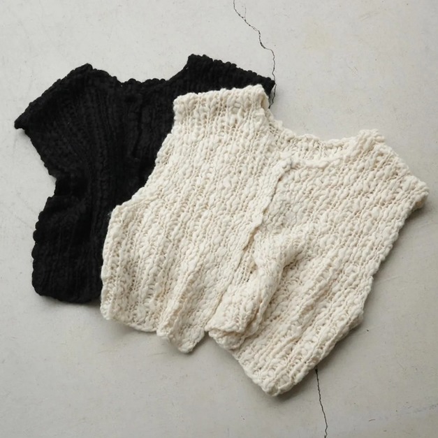 羊毛混手工針織背心(象牙白)