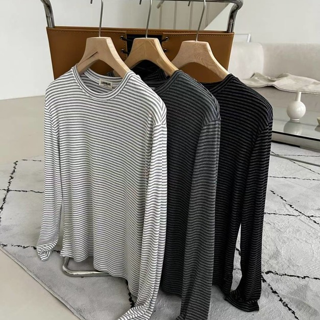 柔滑彈性條紋長袖Tee