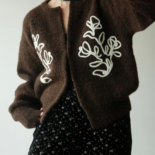 葉片織帶刺繡開襟外套