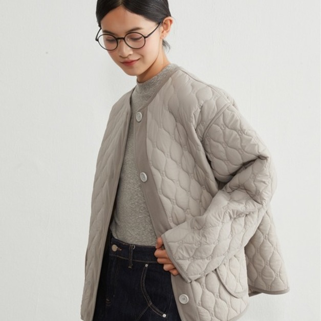 小蘑菇絎縫圓領鋪棉外套