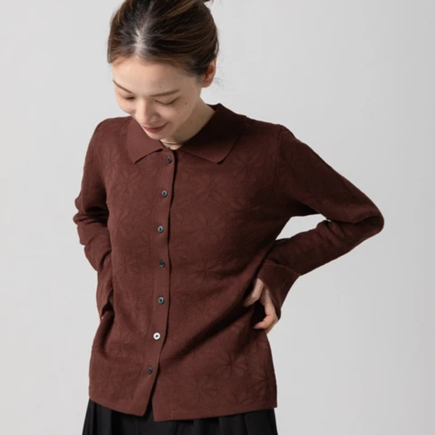 花卉提花襯衫式開襟外套