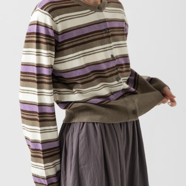 │現貨│多色條紋開襟小外套(紫棕)