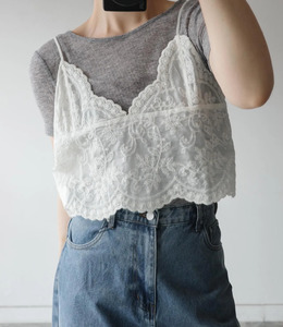 波浪刺繡蕾絲綁帶背心