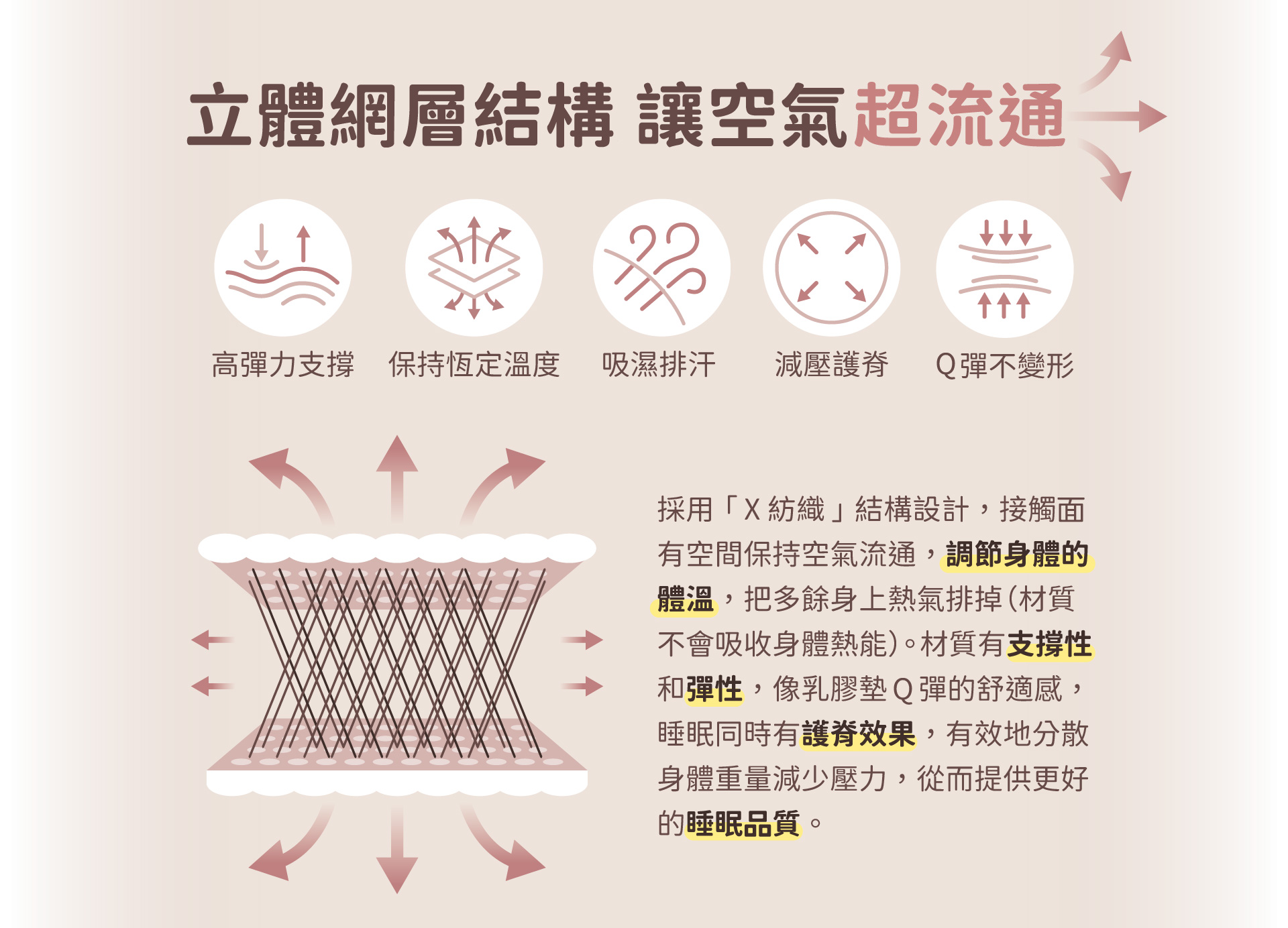 在地台灣品牌 PeNi 培婗 3D 透氣系列採立體網層結構