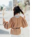 2WAY泡泡袖棉質衫 卡其_5