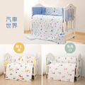 【聰明媽咪i-Smart】全棉嬰兒寢具7件組 含嬰兒被單/床圍/護圈/嬰兒床包/枕頭 (汽車藍/騎士黃/兔兔綠)_1