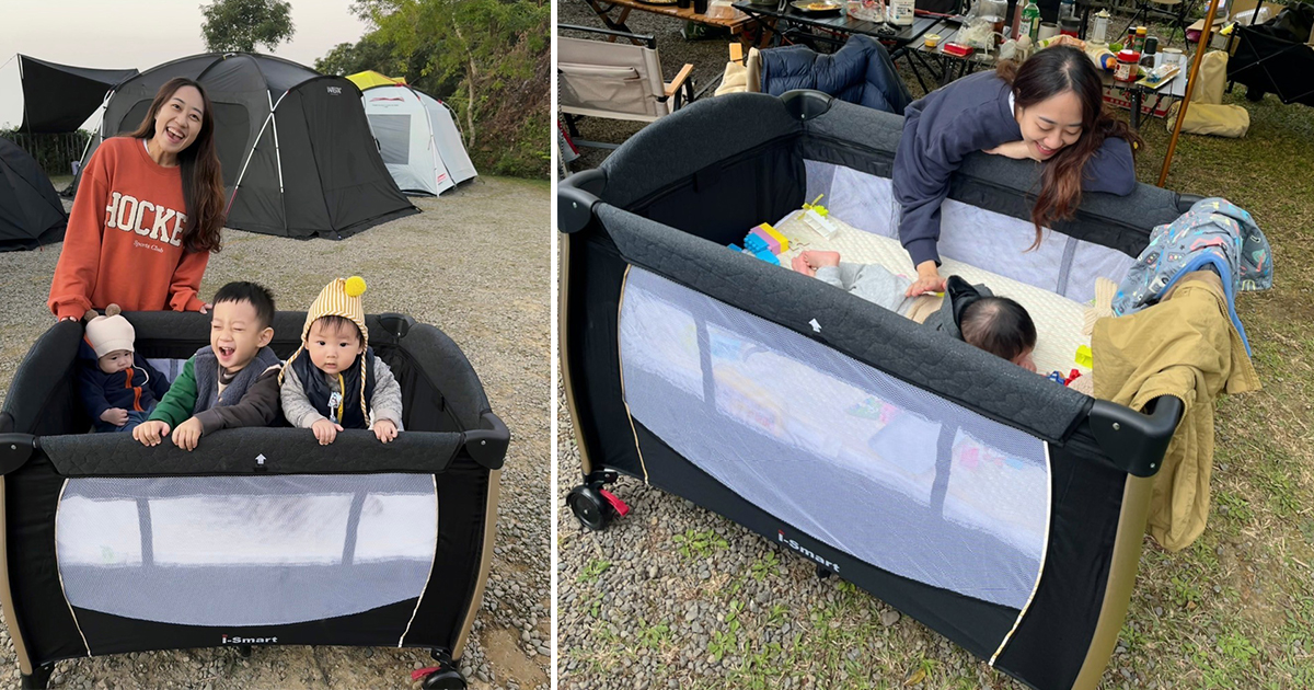 誰比我們狂 我們把嬰兒床搬去露營了!!!!