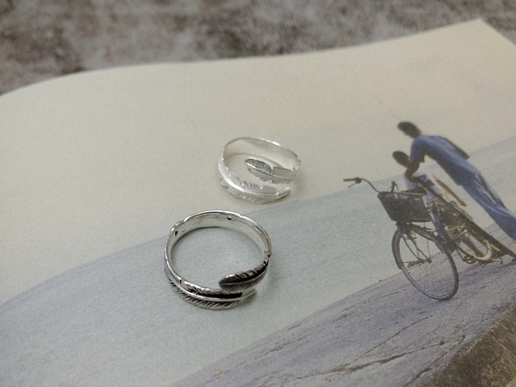 925純銀仿舊刷黑可調戒指與925素銀戒指