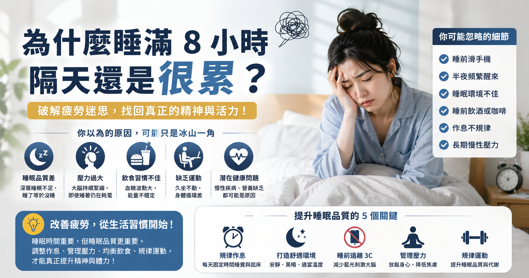 為什麼睡滿 8 小時，隔天還是很累？