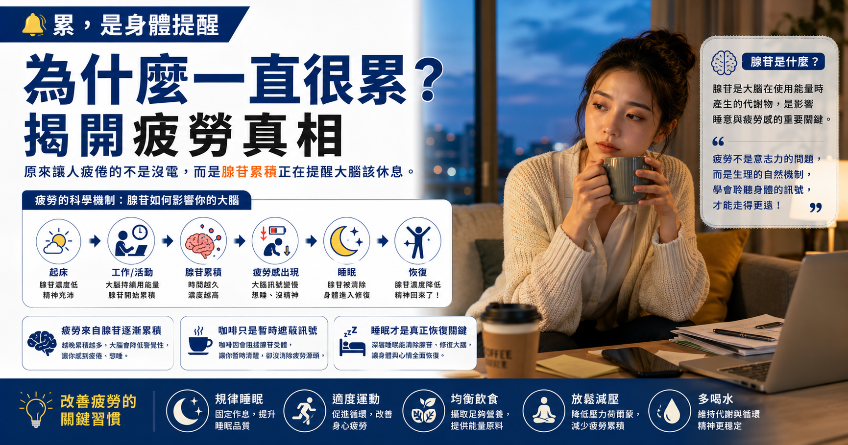 為什麼一累就想睡？原來讓你疲倦的不是沒電，而是「腺苷」在累積