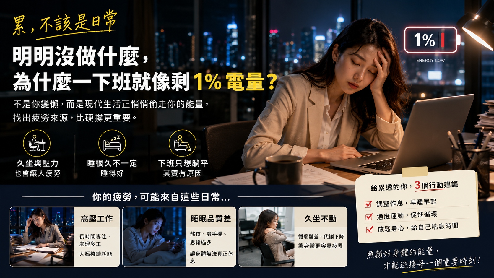 明明沒做什麼，為什麼一下班就像手機剩 1% 電量？