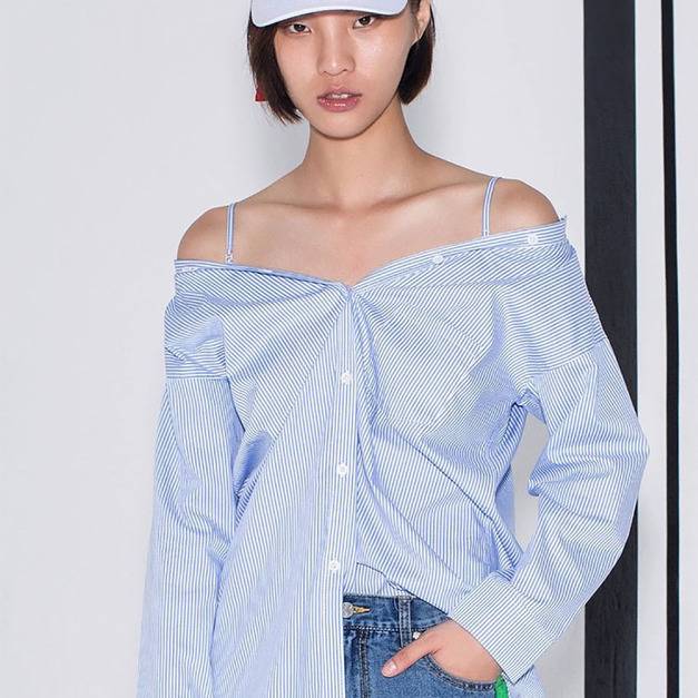 一字領兩穿襯衫