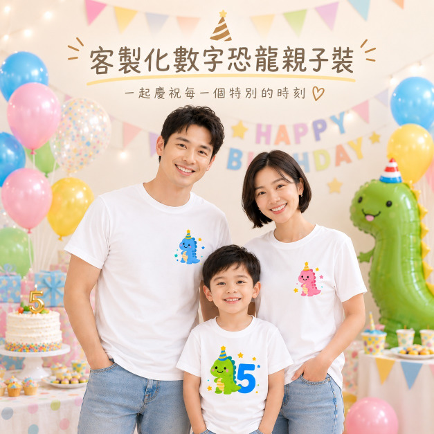恐龍生日數字客製化短袖T恤全家福親子裝(2色)【MY012】