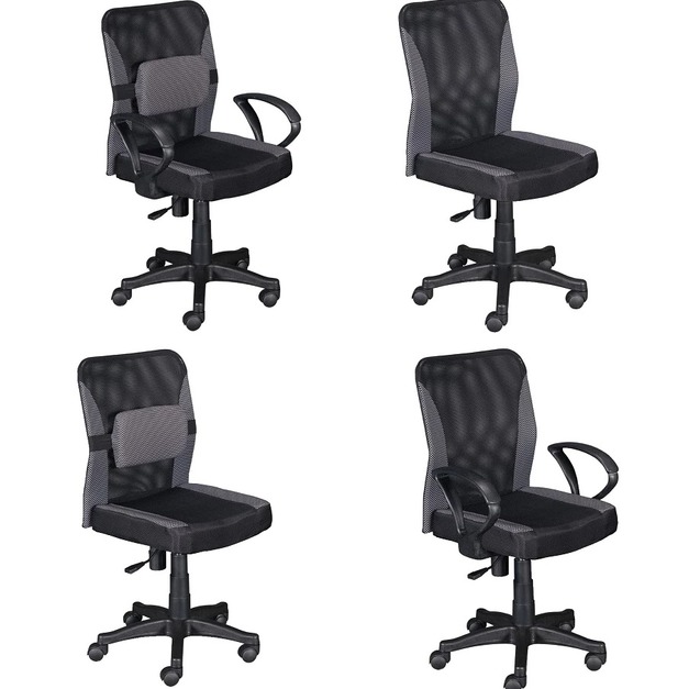 小鋼透氣扶手腰枕電腦椅/氣壓辦公椅/會議椅/腰靠椅/無手網椅/有手網椅-A款-灰色