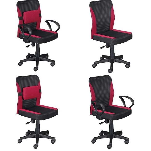 小鋼透氣扶手腰枕電腦椅/氣壓辦公椅/會議椅/腰靠椅/無手網椅/有手網椅-A款-紅色