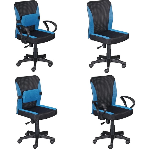 小鋼透氣扶手腰枕電腦椅/氣壓辦公椅/會議椅/腰靠椅/無手網椅/有手網椅-A款-藍色