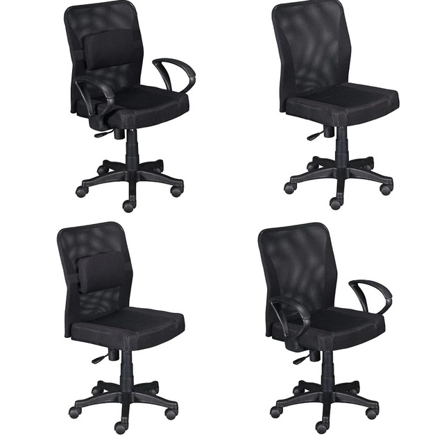 小鋼透氣扶手腰枕電腦椅/氣壓辦公椅/會議椅/腰靠椅/無手網椅/有手網椅-A款-黑色