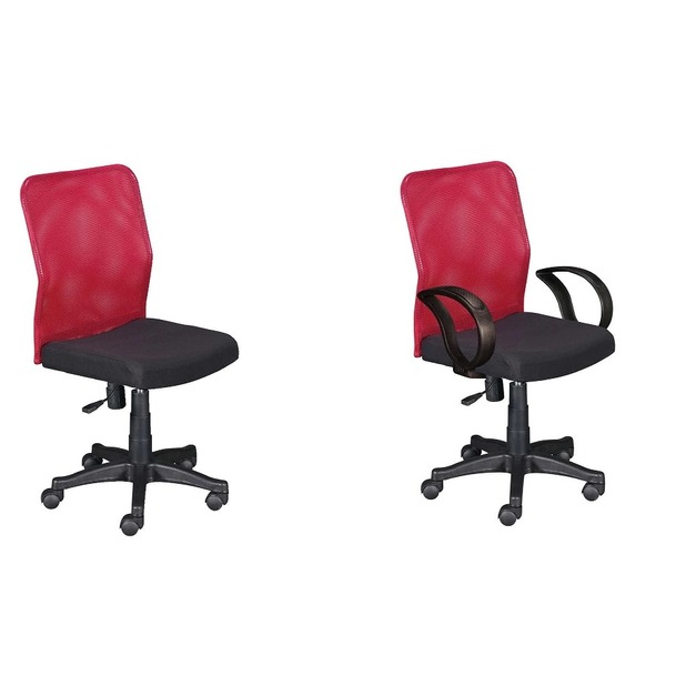 小鋼透氣扶手腰枕電腦椅/氣壓辦公椅/會議椅/腰靠椅/無手網椅/有手網椅-B款-紅色