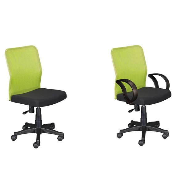 小鋼透氣扶手腰枕電腦椅/氣壓辦公椅/會議椅/腰靠椅/無手網椅/有手網椅-B款-綠色