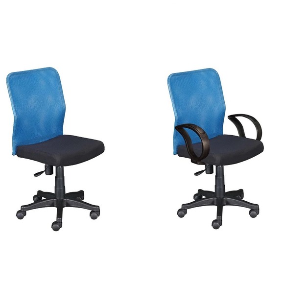 小鋼透氣扶手腰枕電腦椅/氣壓辦公椅/會議椅/腰靠椅/無手網椅/有手網椅-B款-藍色