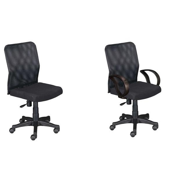 小鋼透氣扶手腰枕電腦椅/氣壓辦公椅/會議椅/腰靠椅/無手網椅/有手網椅-B款-黑色