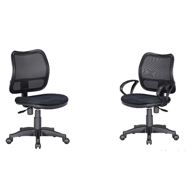 小鋼透氣扶手腰枕電腦椅/氣壓辦公椅/會議椅/腰靠椅/無手網椅/有手網椅-D款-黑色