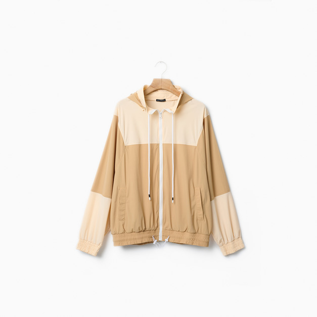 YV焦糖烤布丁 拼色連帽外套-焦糖