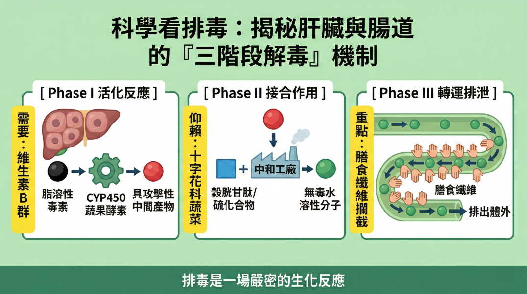 科學看排毒：揭秘肝臟與腸道的三階段解讀機制