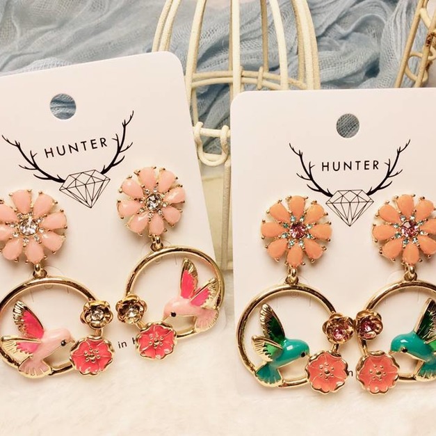 度假風花朵彩色寶石蜂鳥(藍綠色款)