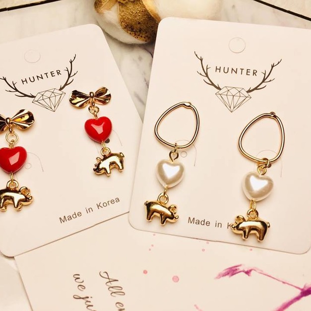 豬年可愛小豬耳環(紅愛心款)