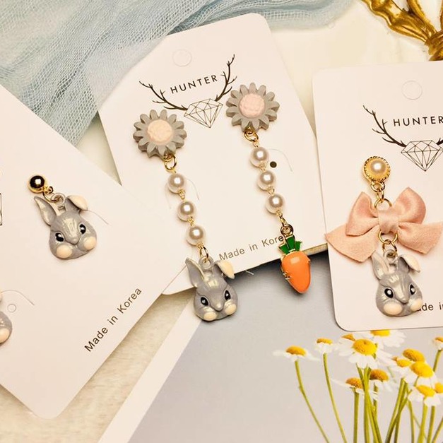氣質韓系可愛灰兔耳環(簡單兔頭款)