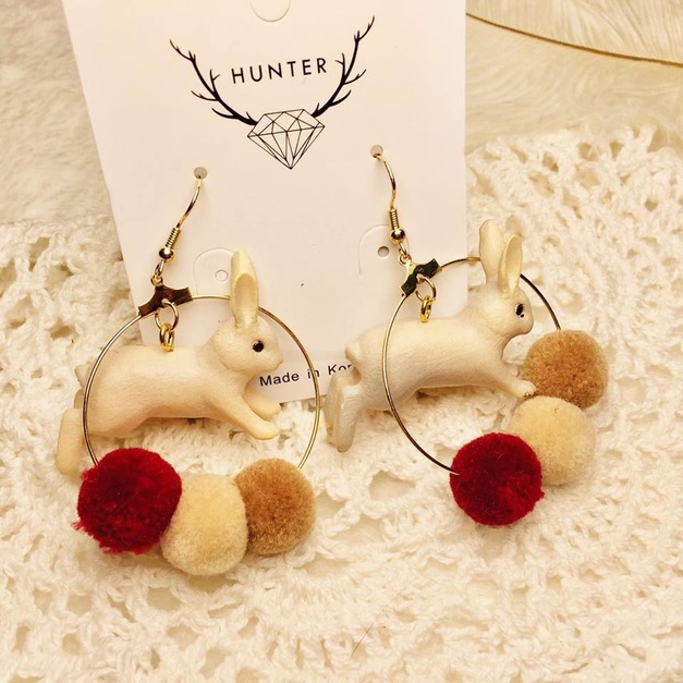 金屬環清新毛球甜美白兔