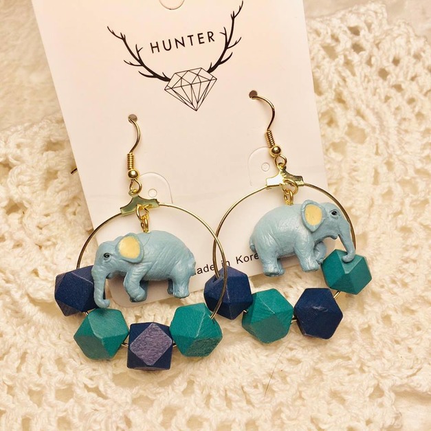 幾何彩色方塊金屬環大象耳勾