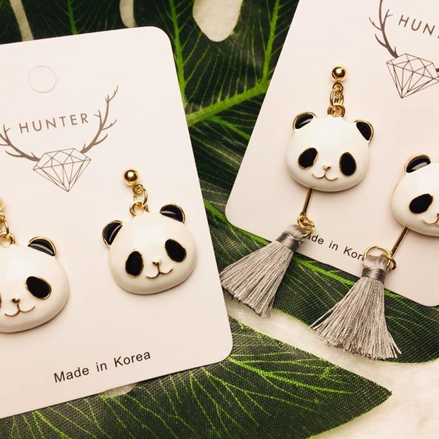 可愛胖達熊貓耳環(流蘇款)