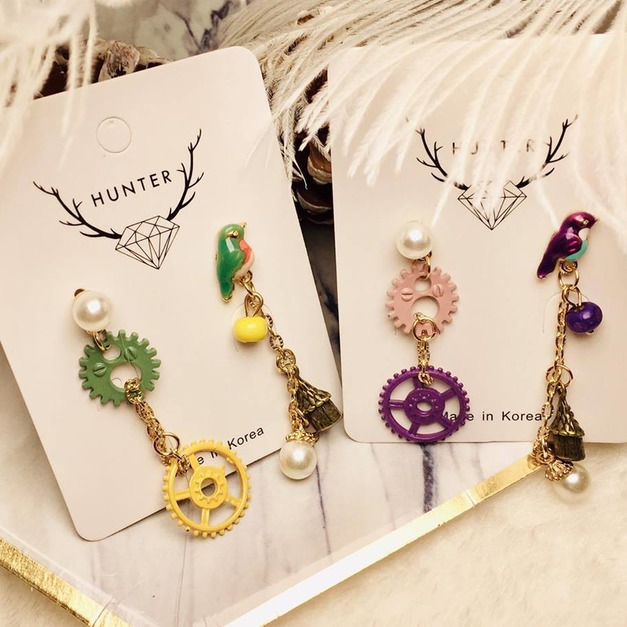 不對稱彩色齒輪迷你小鳥(綠色)