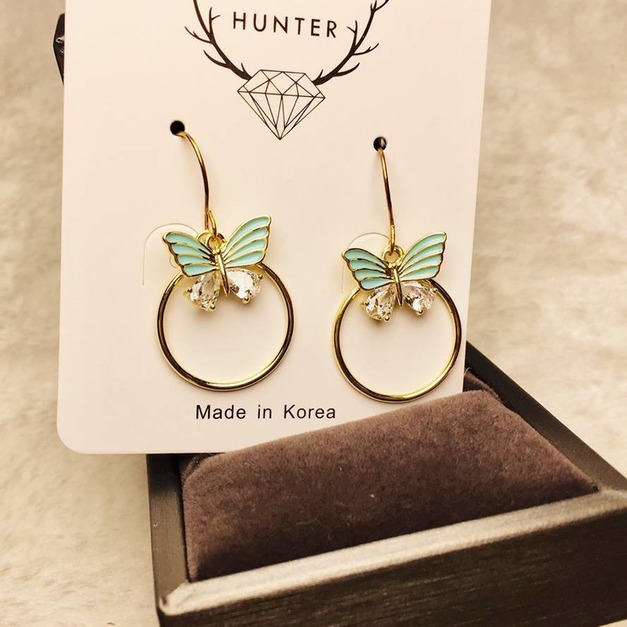小清新湖水綠寶石蝴蝶耳鈎