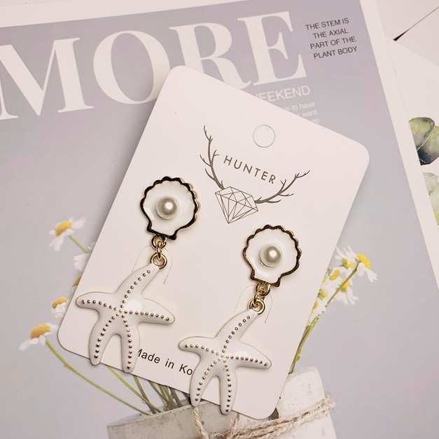 海洋系海星珍珠耳環(白)