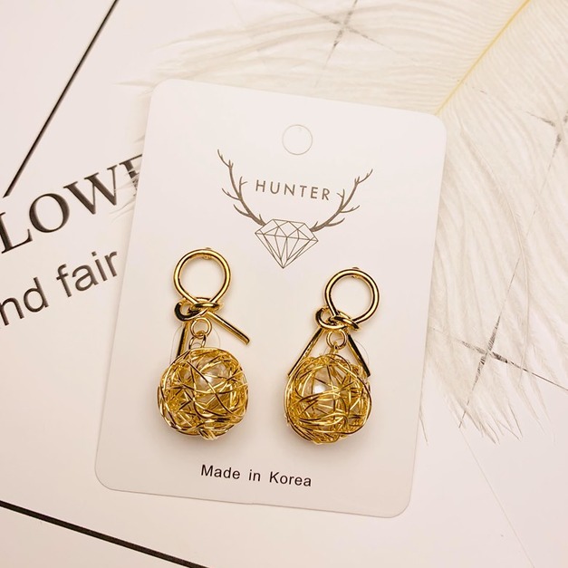 金屬線編織珍珠耳環