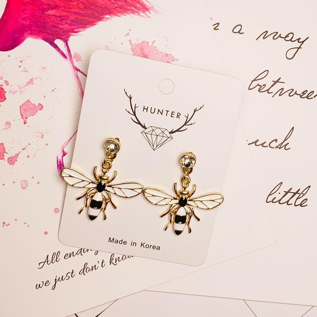 夏日繽紛彩色蜜蜂耳飾(黑白)