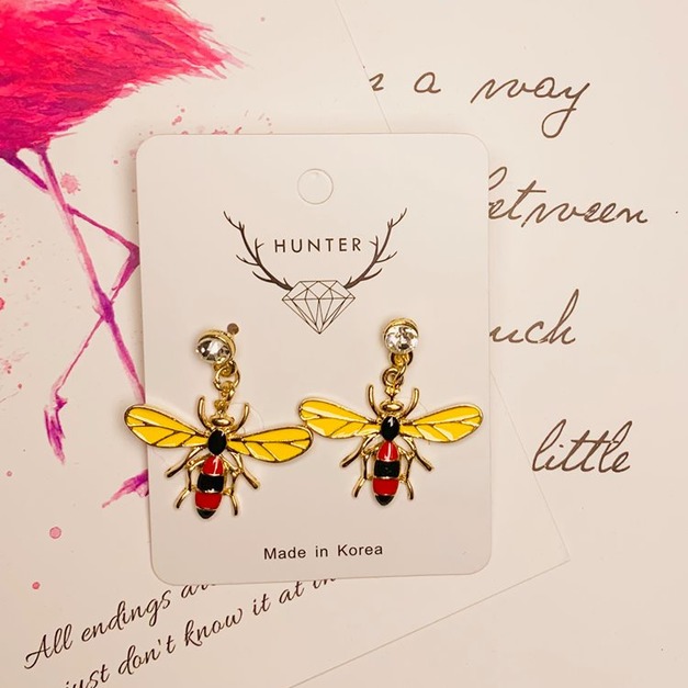 夏日繽紛彩色蜜蜂耳飾(紅黃)