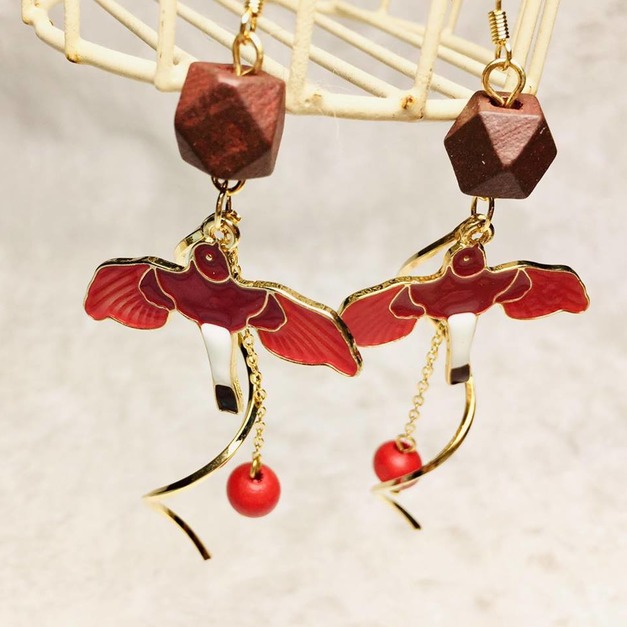 夏日慶典日式燕子耳環(紅)