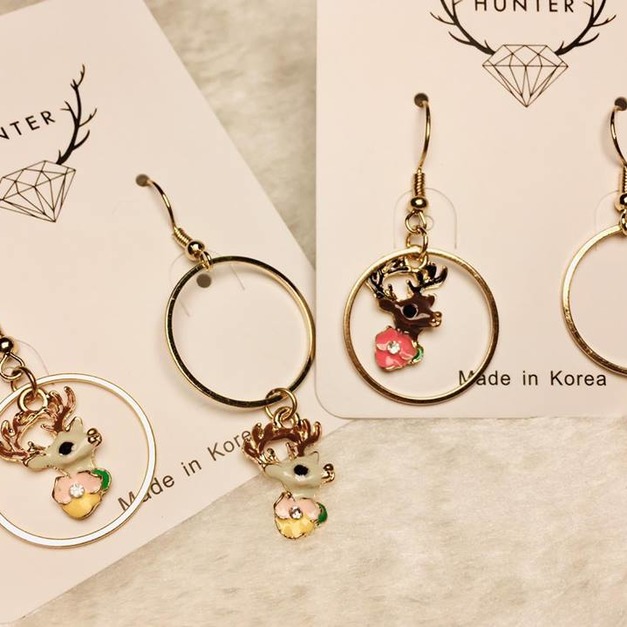 不對稱小花可愛鹿頭(白)