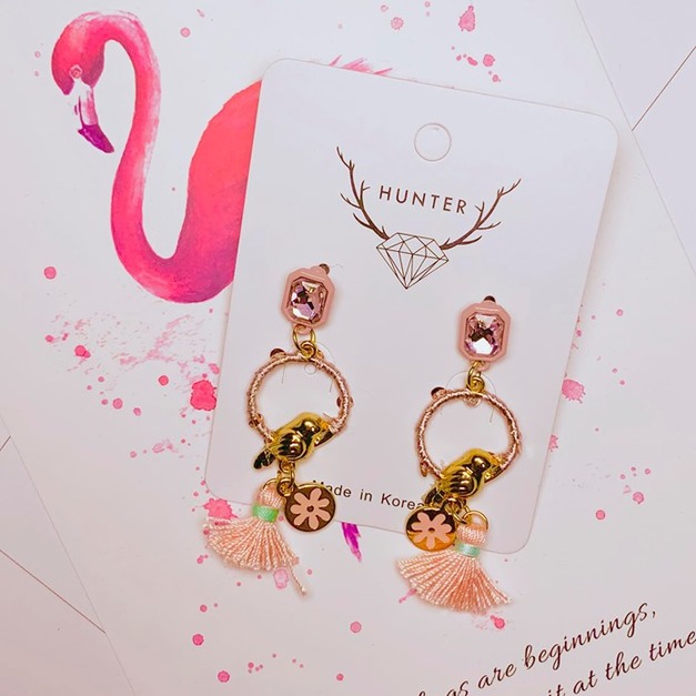 粉色寶石編織圓圈流蘇小鳥