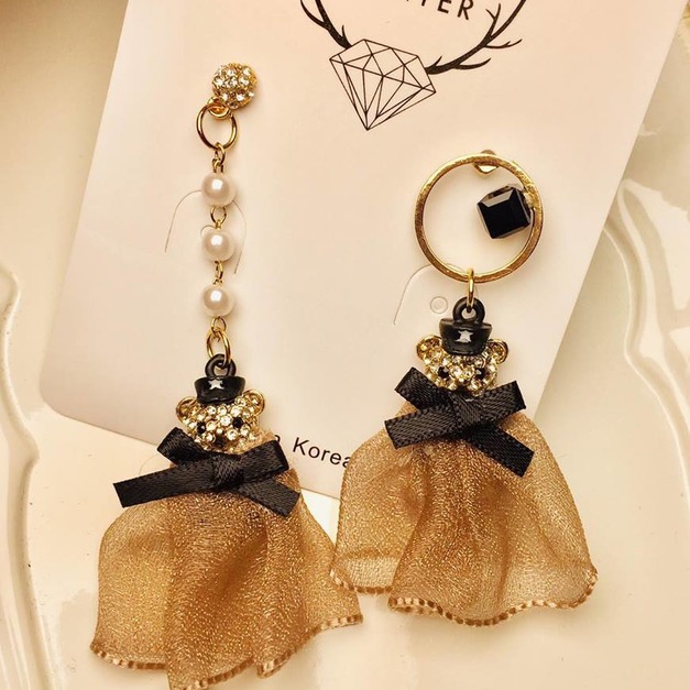 韓系不對稱水鑽裙子小熊