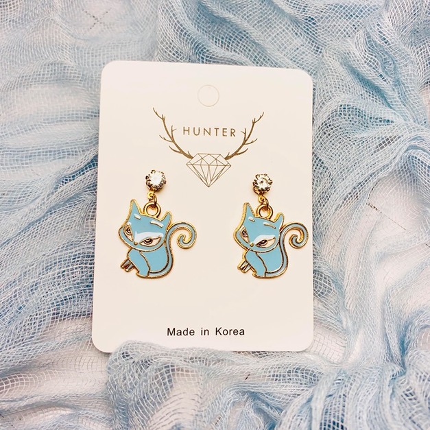 藍色小貓咪水鑽耳釘