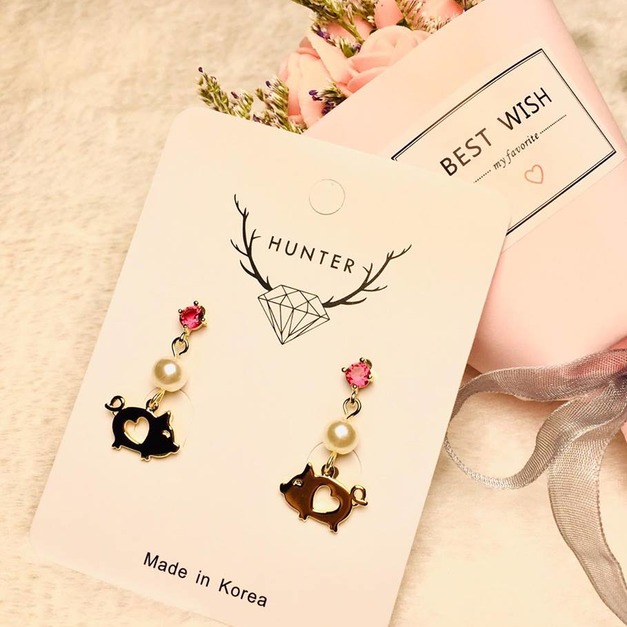 紅寶石珍珠小豬耳環