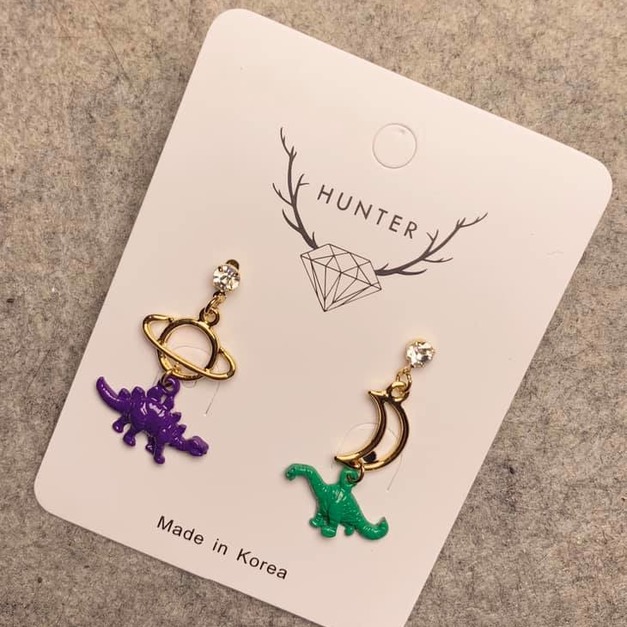 星球月亮小恐龍耳環(紫綠)